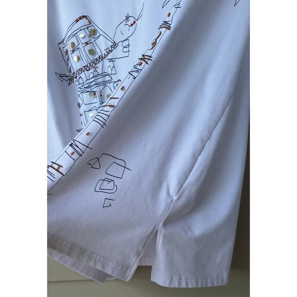 Morgan Cole Turtles and Palm Tree Sequin Beads 3/4 Sleeve White T shirt M Cotton - Picture 6 of 8